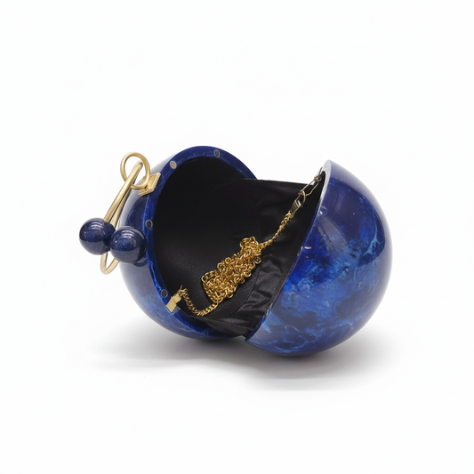Blue Spherical Clutch | Brass Bracelet Handle