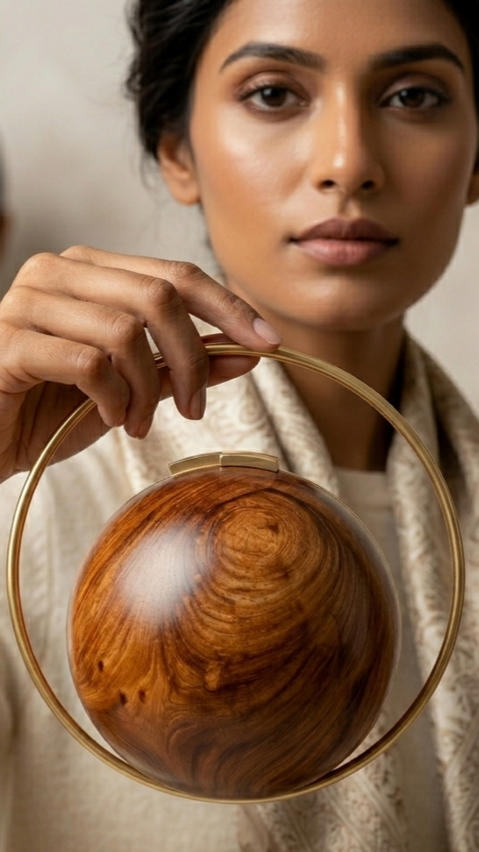 Handcrafted Orb Wooden Clutch