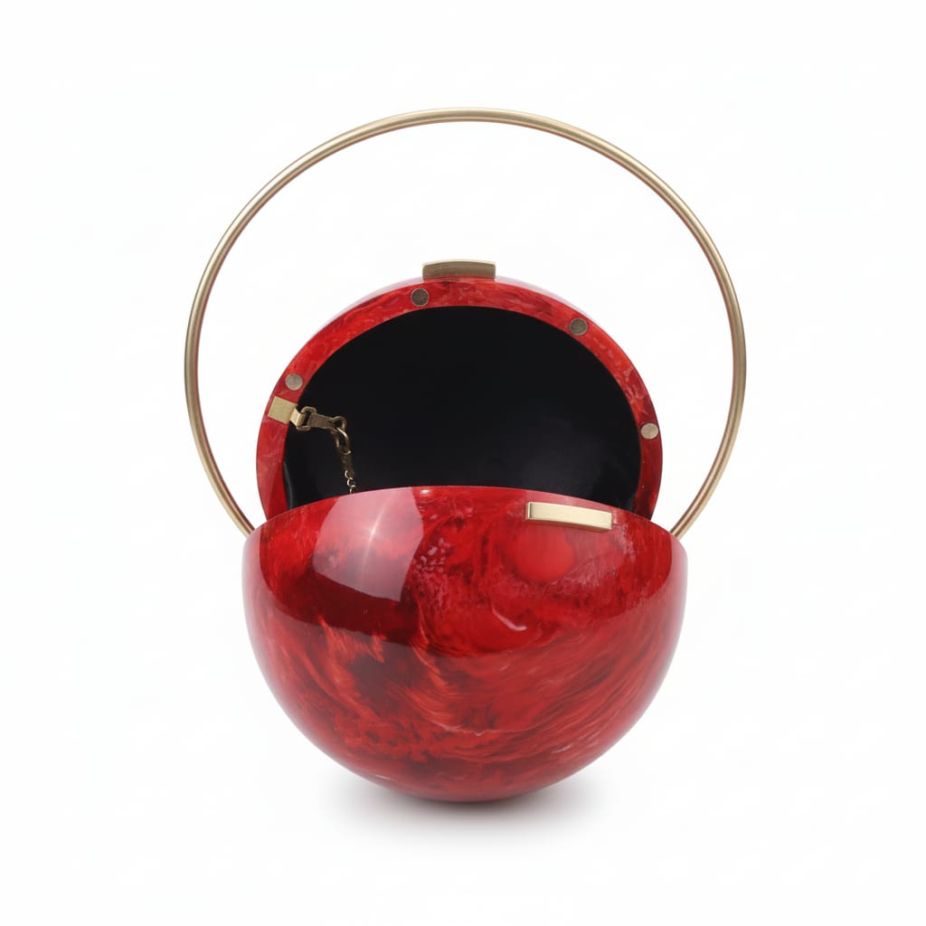 Red Spherical Clutch | Brass Handle