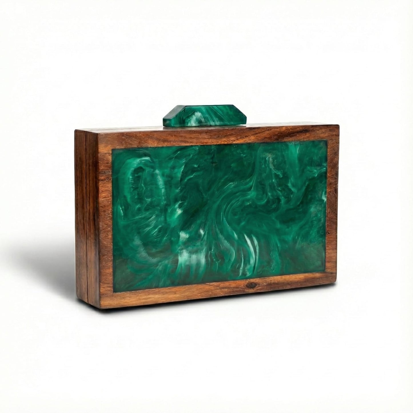 Handcrafted Wood Clutch | Emerald Faceplate
