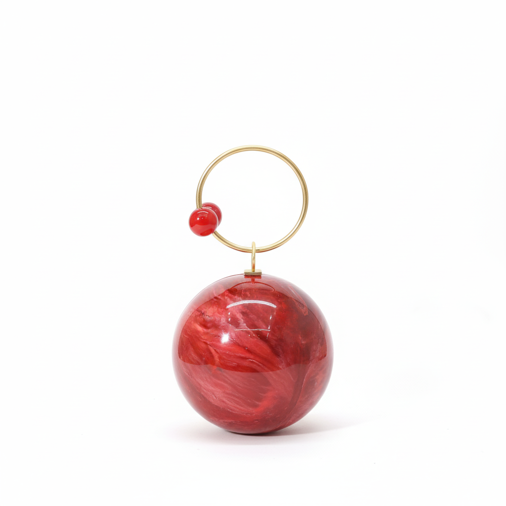 Red Spherical Clutch | Brass Bracelet Handle