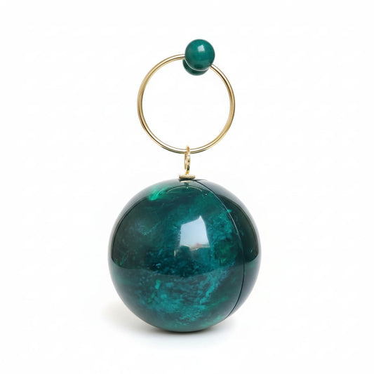 Emerald Spherical Clutch | Brass Bracelet Handle