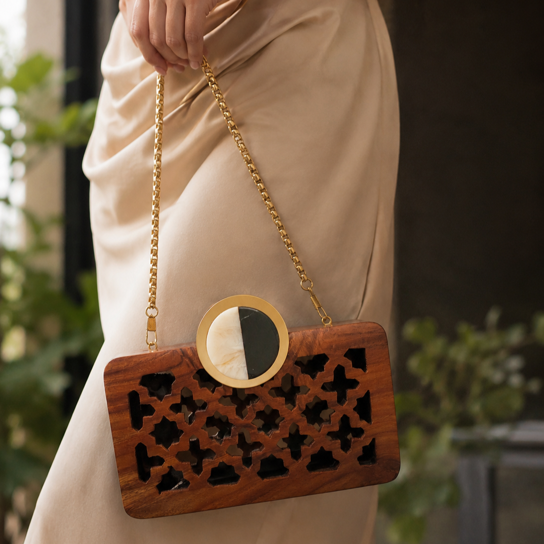 Wooden Mesh Clutch