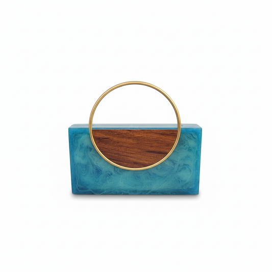 Sky Blue Resin Clutch | Brass Handle