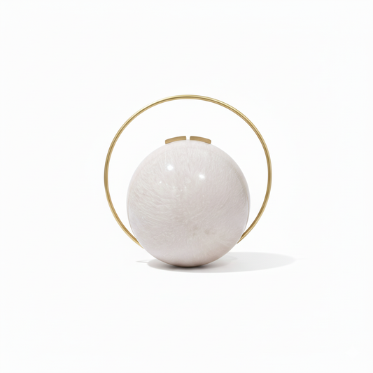 White Pearl Spherical Clutch | Brass Handle
